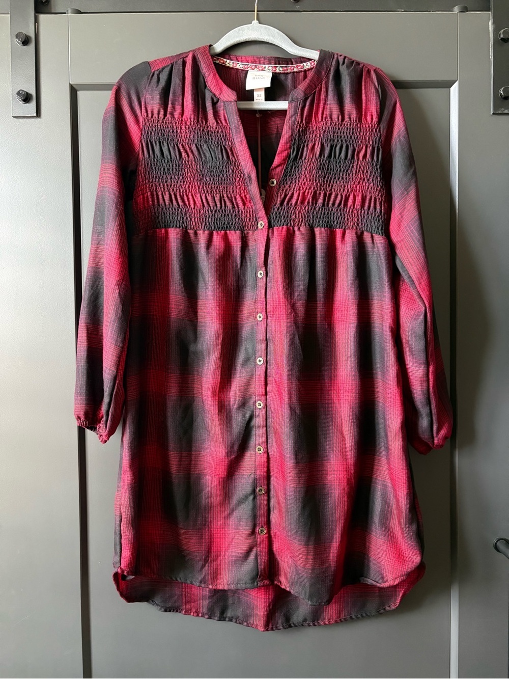 Knox Rose Red and Black Long Sleeve Smocked Tunic Dress
